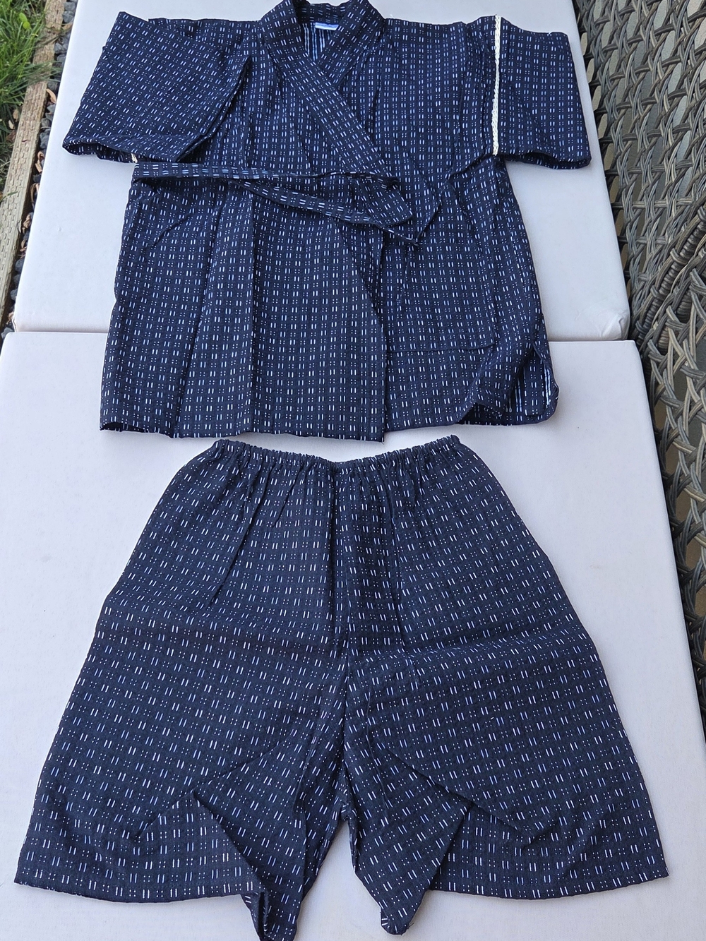 Pajama Set Kids Japanese Jinbei Kimono Top & Shorts 100% Cotton Navy Size 10/12